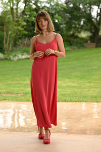 LONG DRESS WITH THIN STRAPS SE101 CORAL