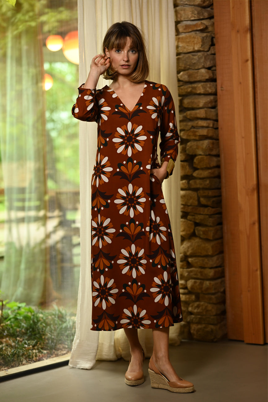 MIDI V-NECK DRESS SE097 NARANO