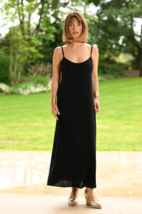 LONG DRESS WITH THIN STRAPS SE101 BLACK