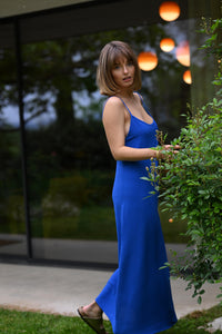 LONG DRESS WITH THIN STRAPS SE101 BLUE