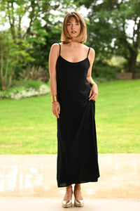 LONG DRESS WITH THIN STRAPS SE101 BLACK