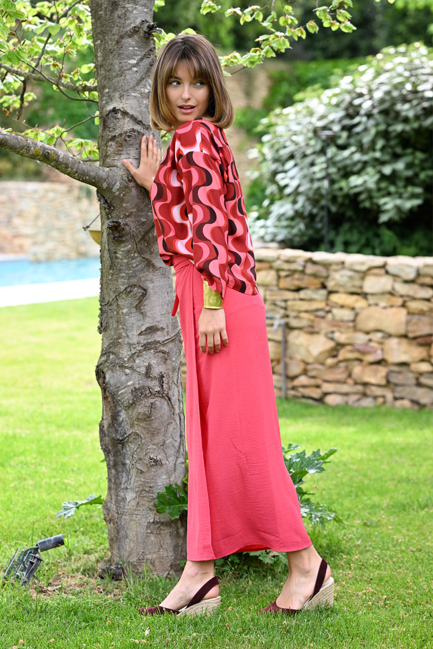 WRAP TIE SKIRT SE105 CORAL