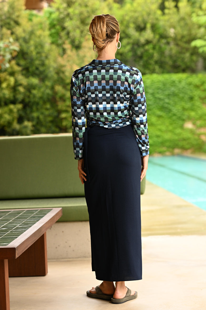 WRAP TIE SKIRT SE105 NAVY BLUE