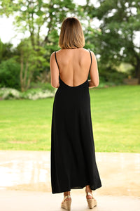 LONG DRESS WITH THIN STRAPS SE101 BLACK