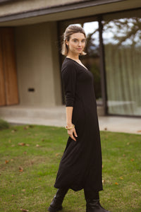 V-NECK MIDI DRESS SE094 BLACK