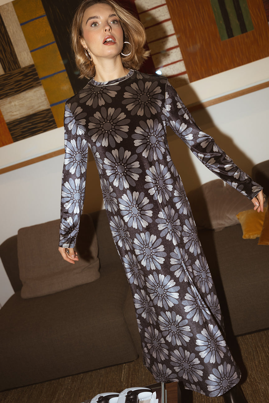 CREW NECK LONG VELVET DRESS SE098 EURA