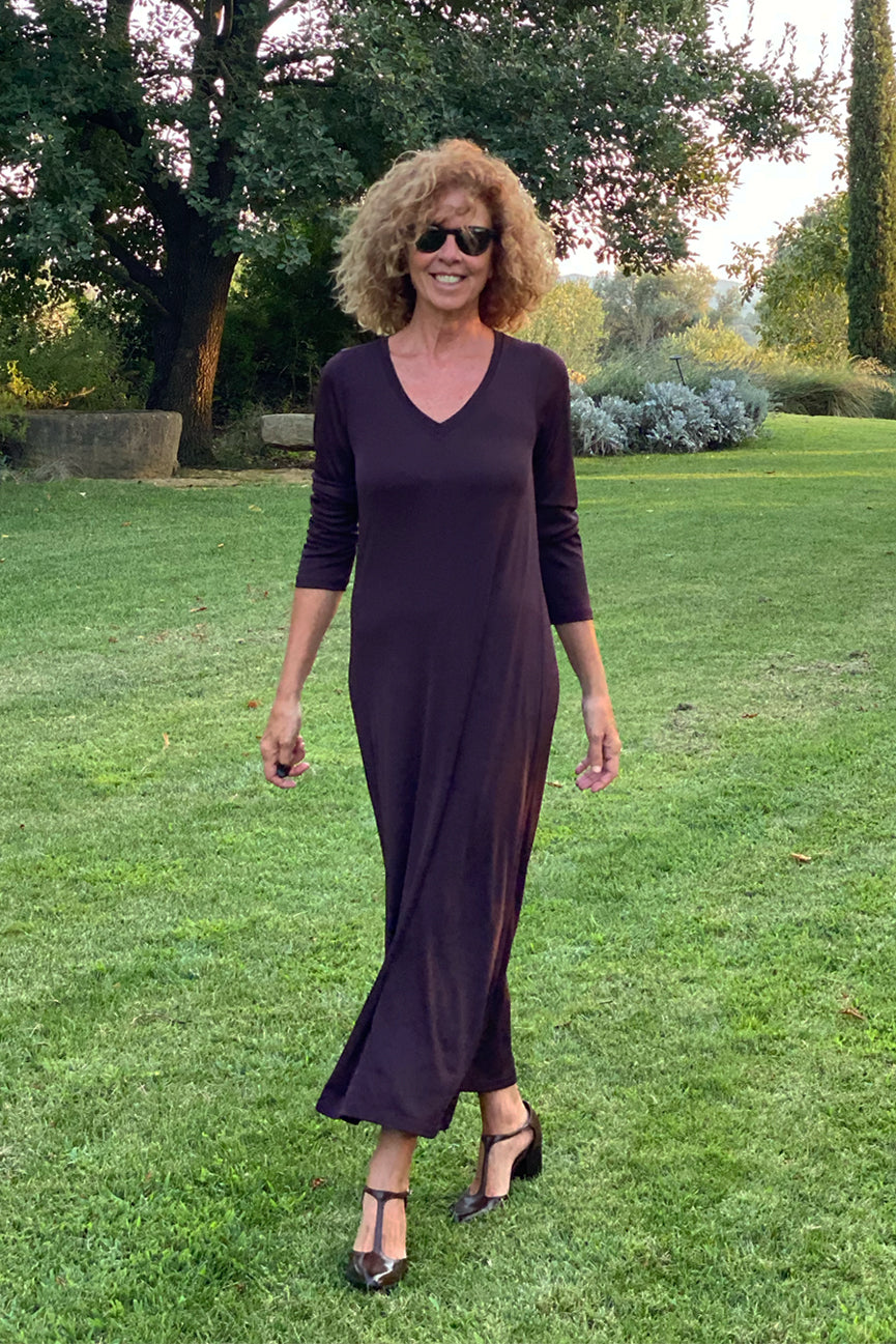 V-NECK DRESS SE109 BROWN