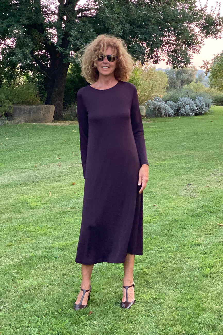 ROUND NECK MIDI DRESS SE110 BROWN
