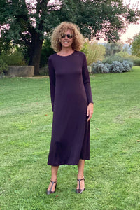 ROUND NECK MIDI DRESS SE110 BROWN